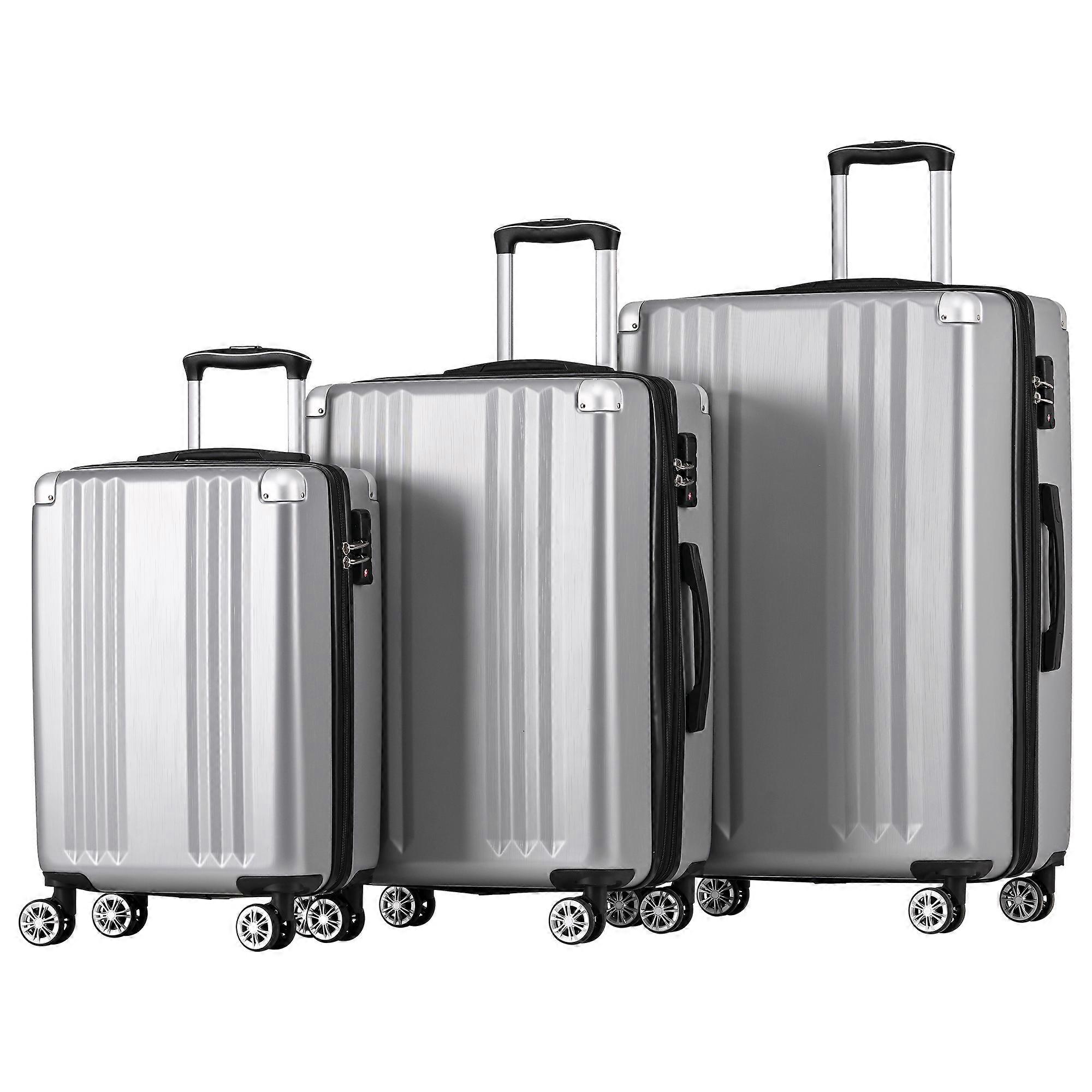 Silver Gray Hardshell Suitcase Set 4-Wheel Spinner TSA Lock ABS Carry-On