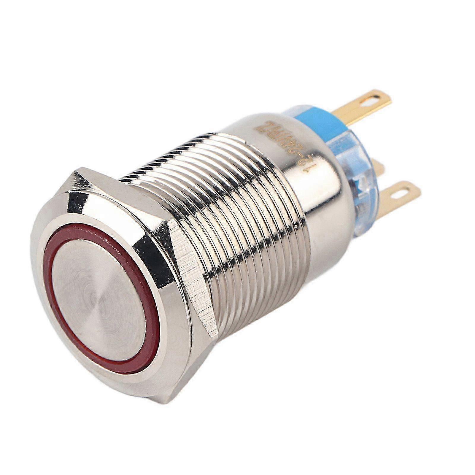 19mm 12-24V Waterproof Stainless Selflocking Latching Push Button Switch Red LED