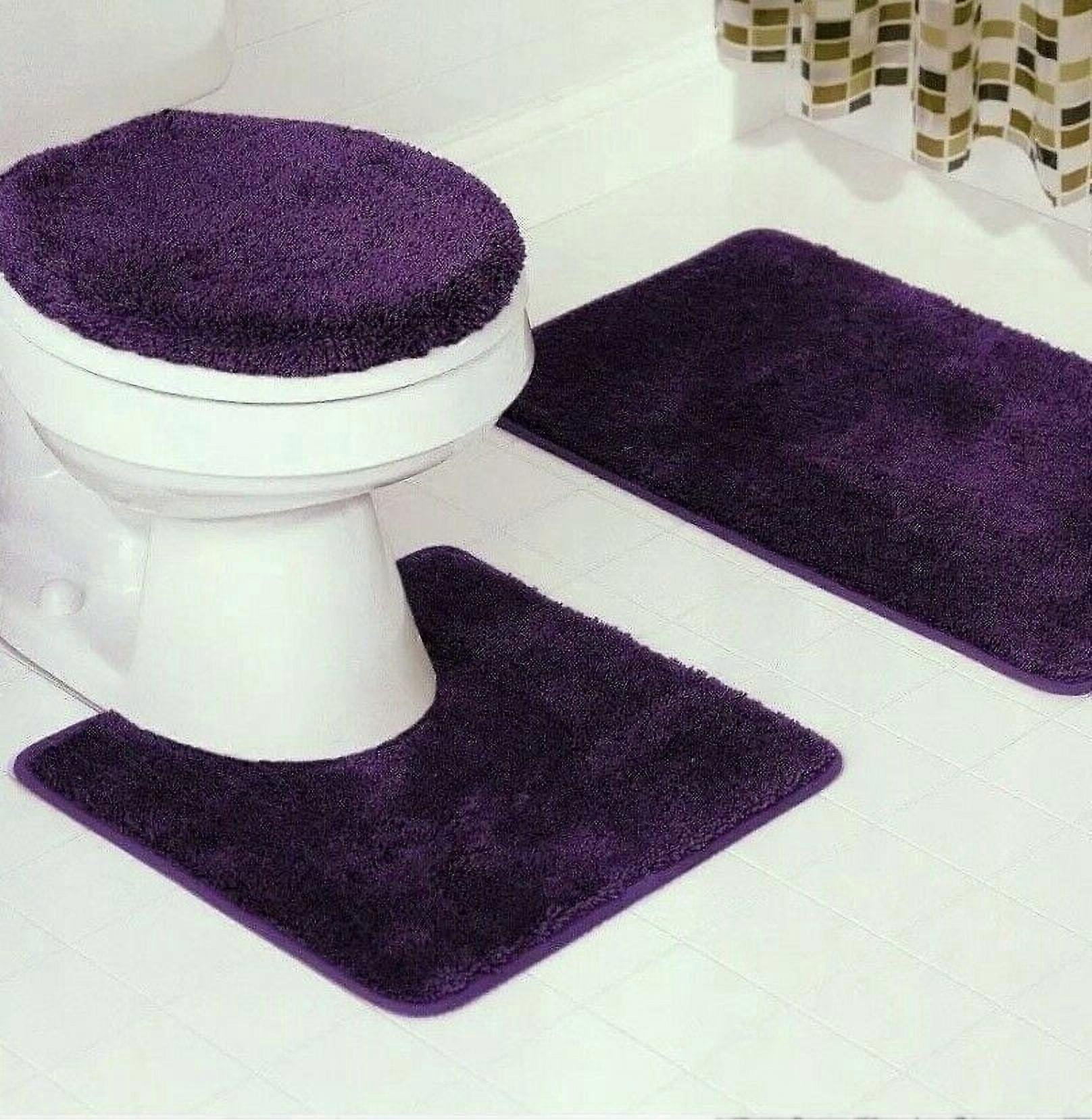 3 stk. ensfargede, ensfargede baderomstepper med konturmatter og toalettlokk