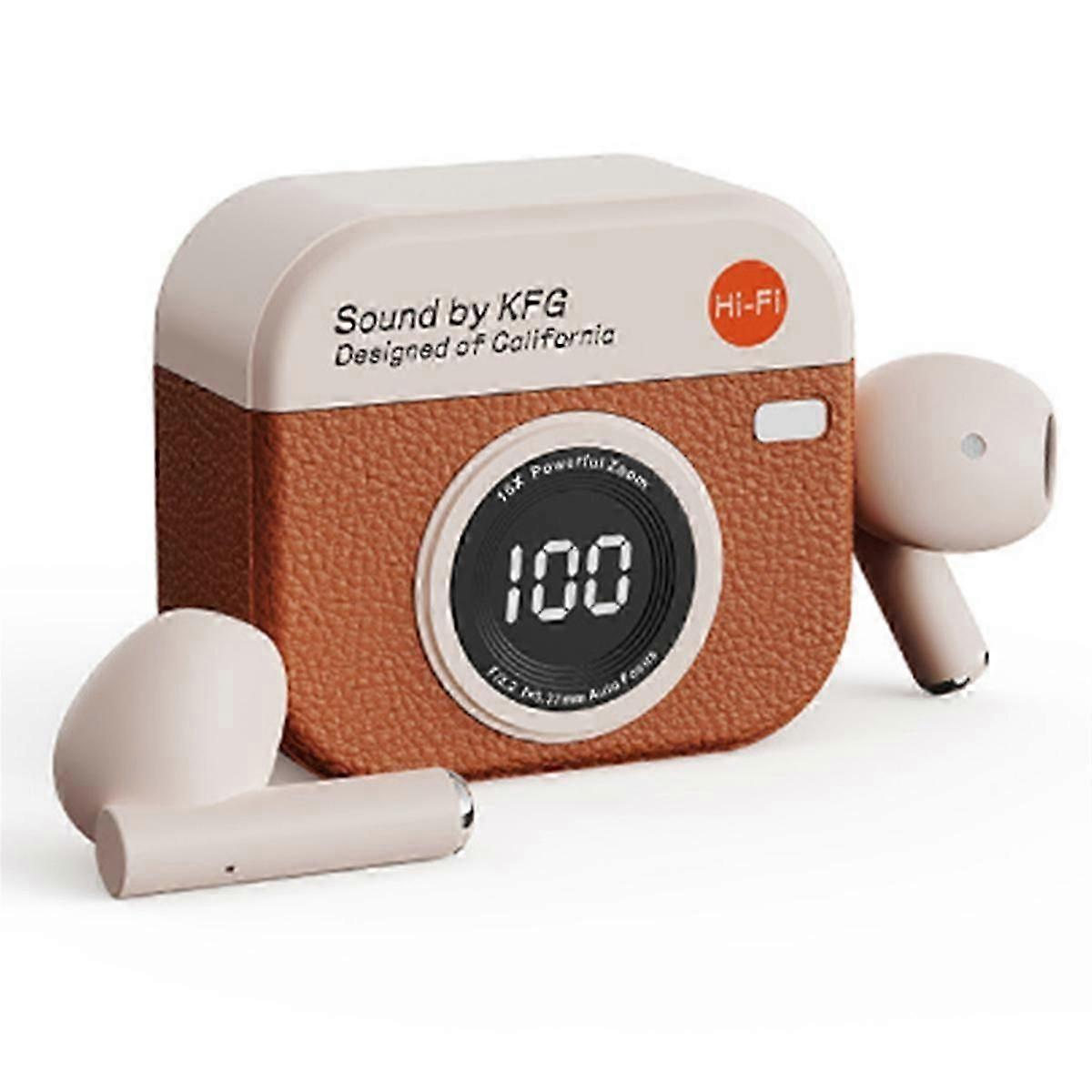 Gaming Wireless Headphone Retro Camera Shape in-Ear Battery Indicator Bluetooth Earphone Items E
