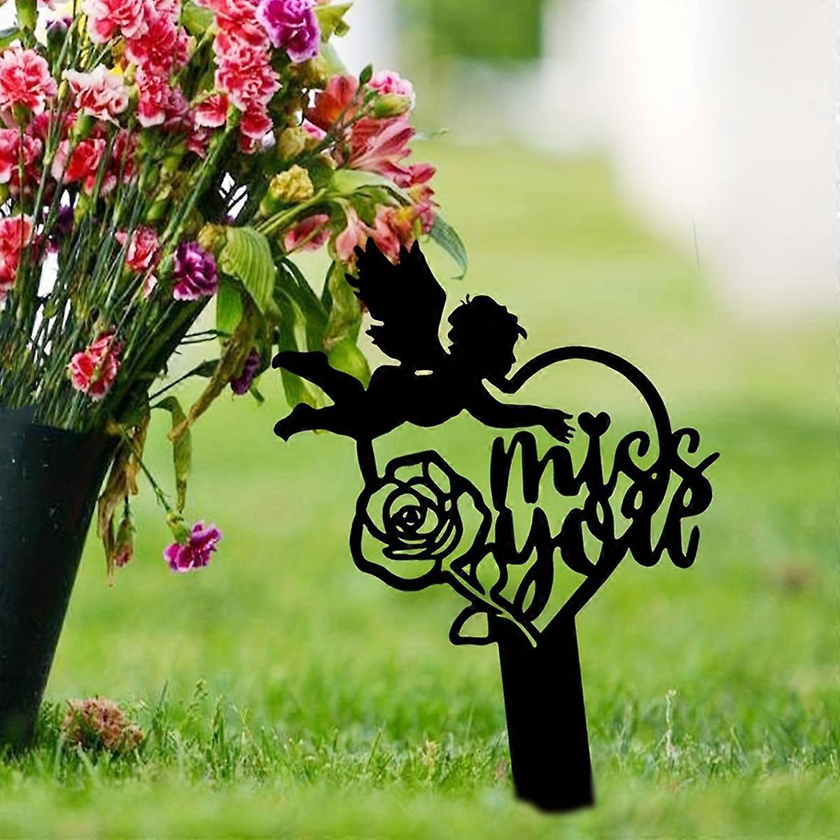 1PC Miss You Heart Memorial Stake Ornament for Garden Cemetery Graveyard Decor Remembrance