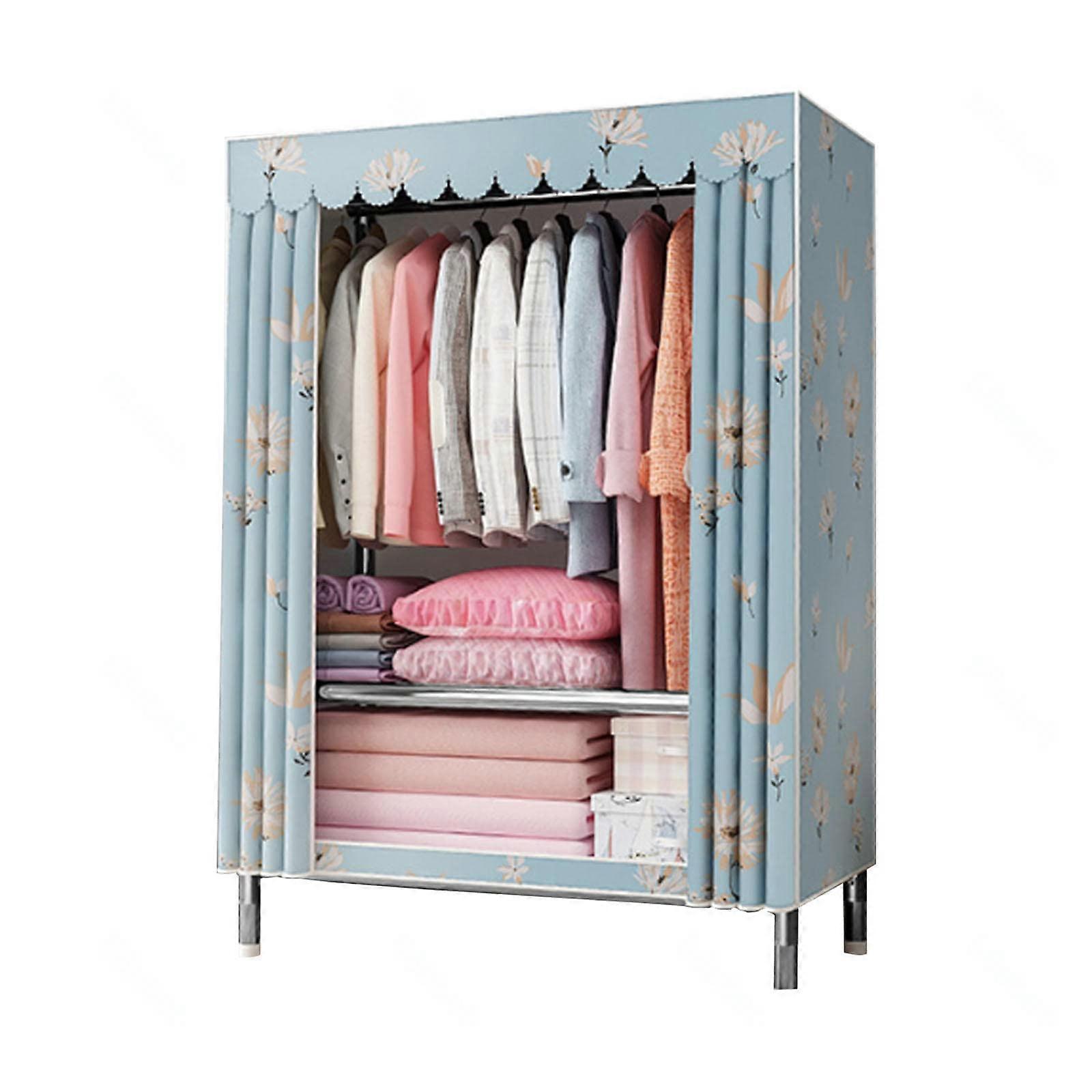Portable Fabric Canvas Wardrobe Foldable Clothes Organizer With Hanging Rail Shelves 86x46x175cm Home Dorm Closet
