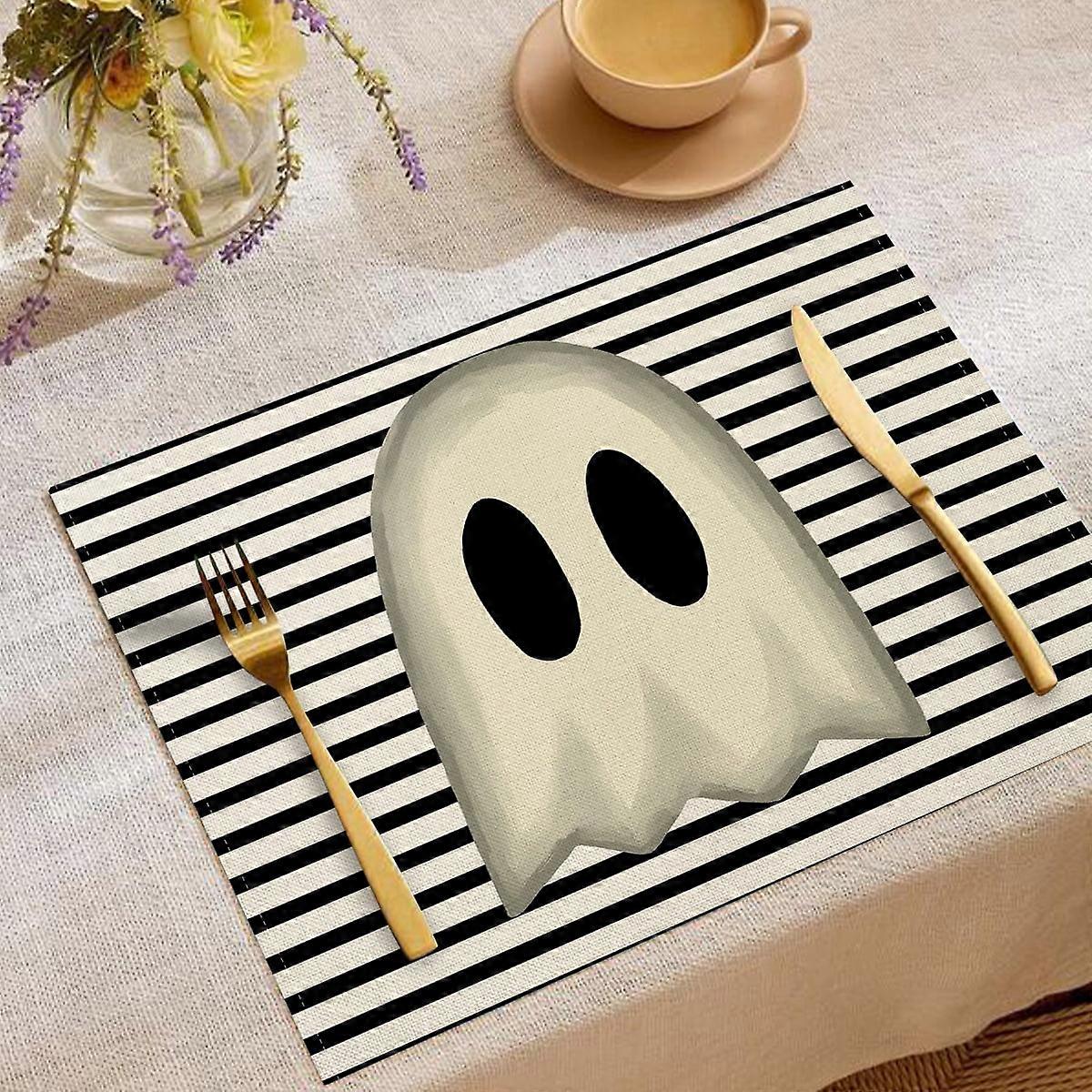 Janrevotw Halloween Linen Placemats Trick-Or-Treating Series Combination Table Mats Restaurant Holiday Decorative Tableware Insulated Mats
