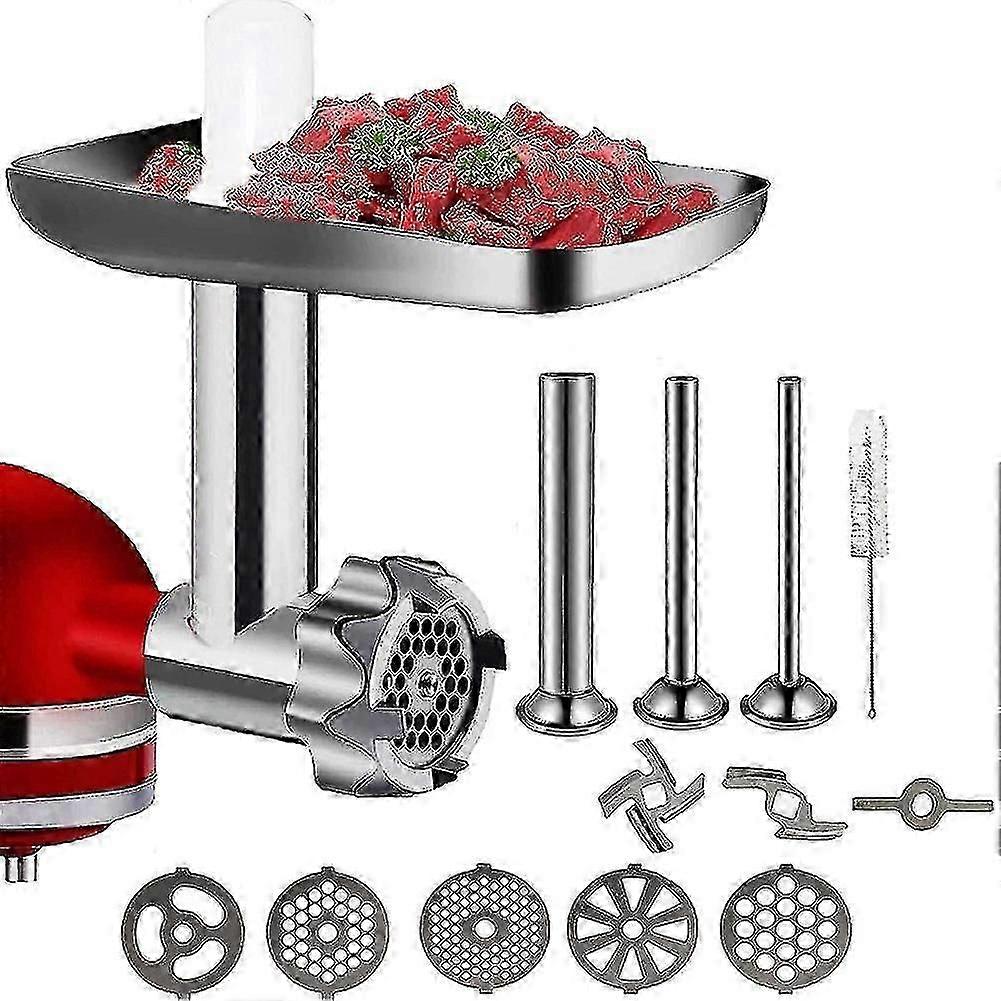 スタンドミキサー用メタルフードグラインダーアタッチメント、ソーセージスタッファーキット付きミートミンサー、3つのグラインディングプレートと野菜ナッツチョッパーアクセサリー