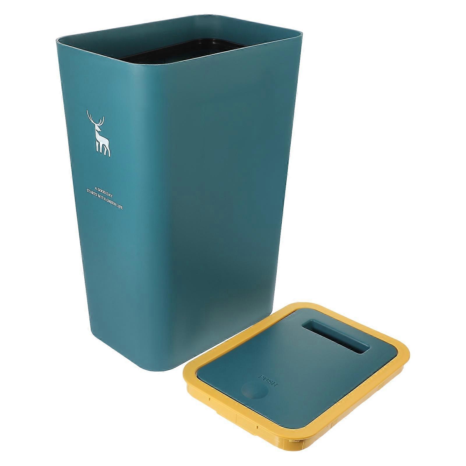 Sky-Blue Household Push Type Trash Can with Lid for Bathroom Use