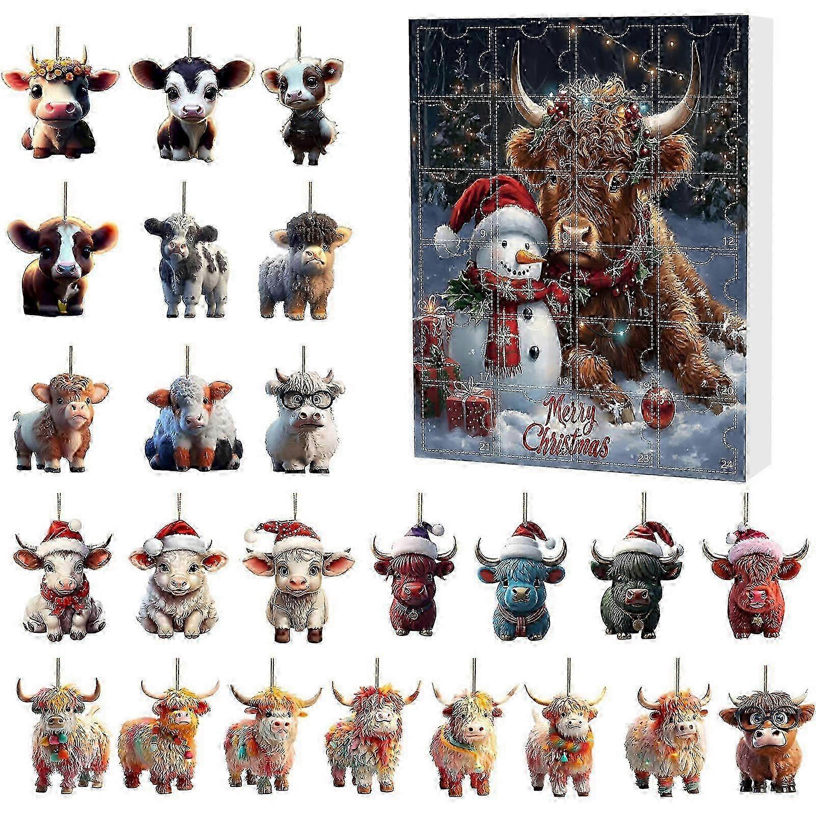Weihnachtskalender mit Bauernhof-Yak-Motiv – Dekoratives Countdown-Überraschungsbox-Set