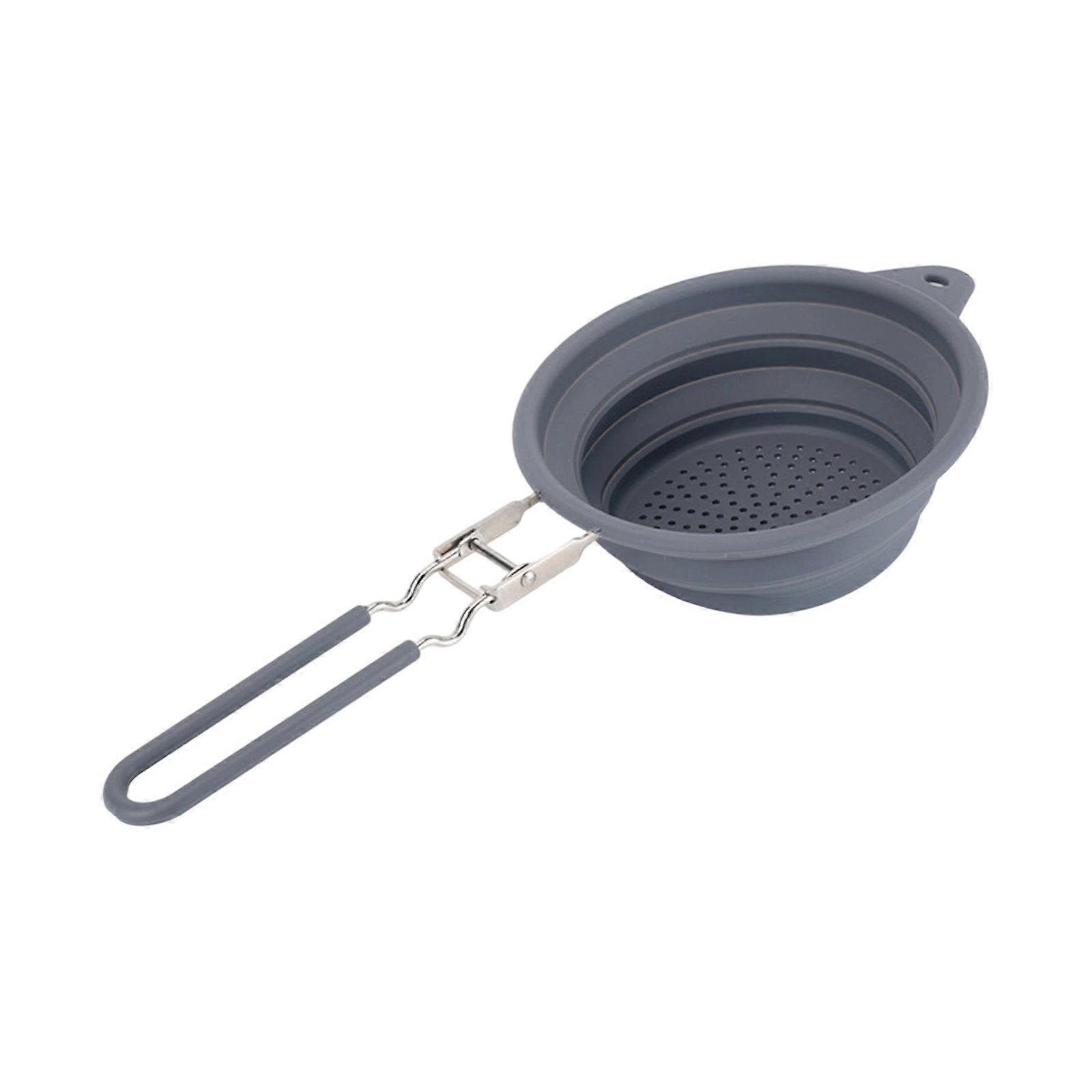 Foldable Pastas Strainers,Collapsibles Colanders with Handle,Silicone Colander Strainer witth Handle for kitchen Home  Grey