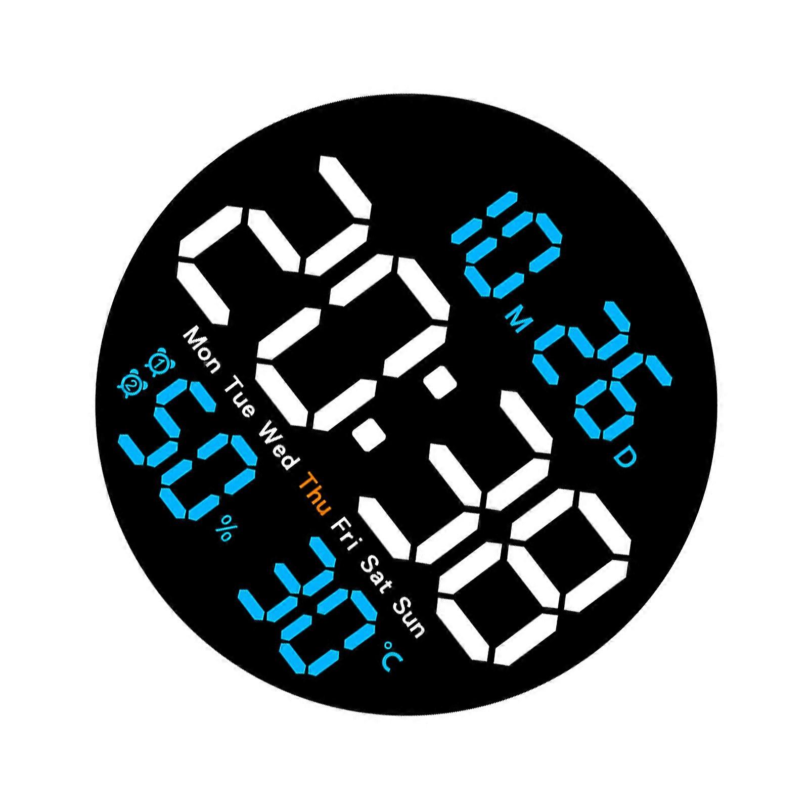LED Digital Wall Clock Large Display Electronic Alarm Clock Remote Controlled  Automatic Backlights Temperature Humidity  Sky Blue