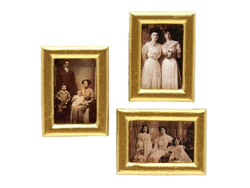 Dolls House 3 Edwardian Family Portrait Paintings In Gold Frames 1:12 Accessory