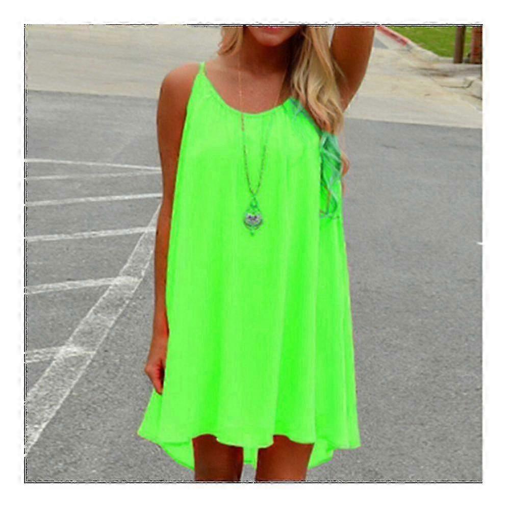 Suspensório verifica splicing backless beach sleeveless Chiffon Dress