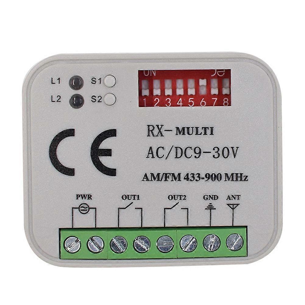 Universal Garage Door Remote Control Receiver 2CH Controller Switch for Transmitter RX Multi Frequency 433-900MHz White