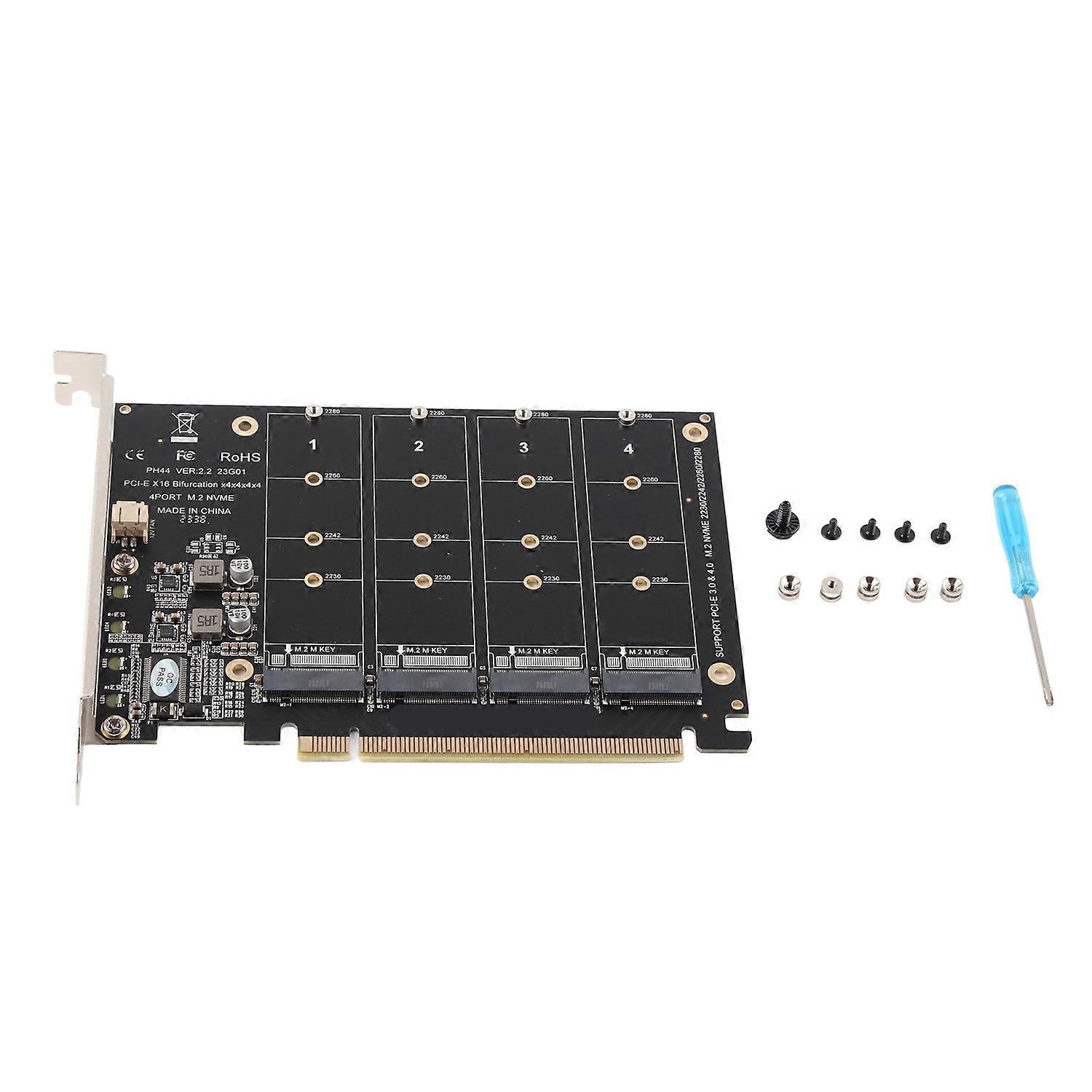 M.2 NVME SSD to PCIE X16 Adapter 4 Port High Speed 4x32Gbps Soft Raid Card with Individual LED Indic