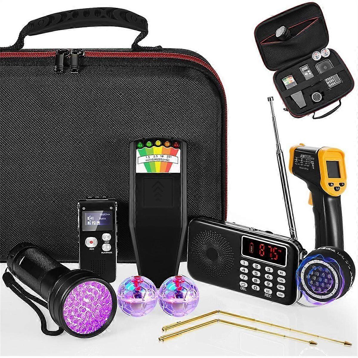 11 Pcs Equipment Kit Include Ghost Radio, Radiation Detector, Voice Recorder, UV Flashlight 2 LED L
