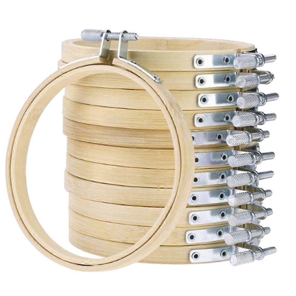 Bamboo Embroidery Circle Frame 12Pcs Suitable For Sewers Cross Stitch Lovers Khaki Color Display Frame