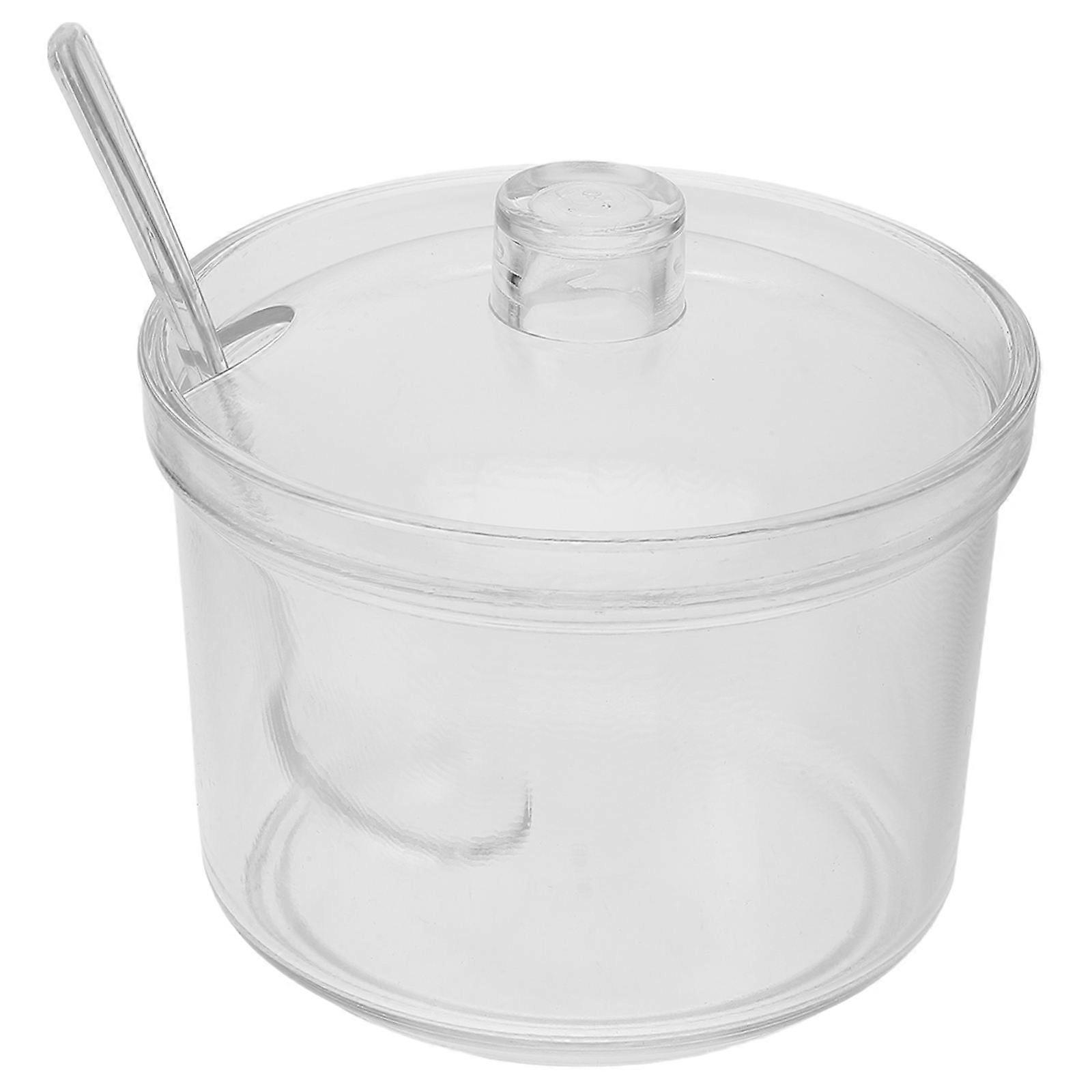 Clear Acrylic Salt Storage Jar with Lid and Spoon for Kitchen Use