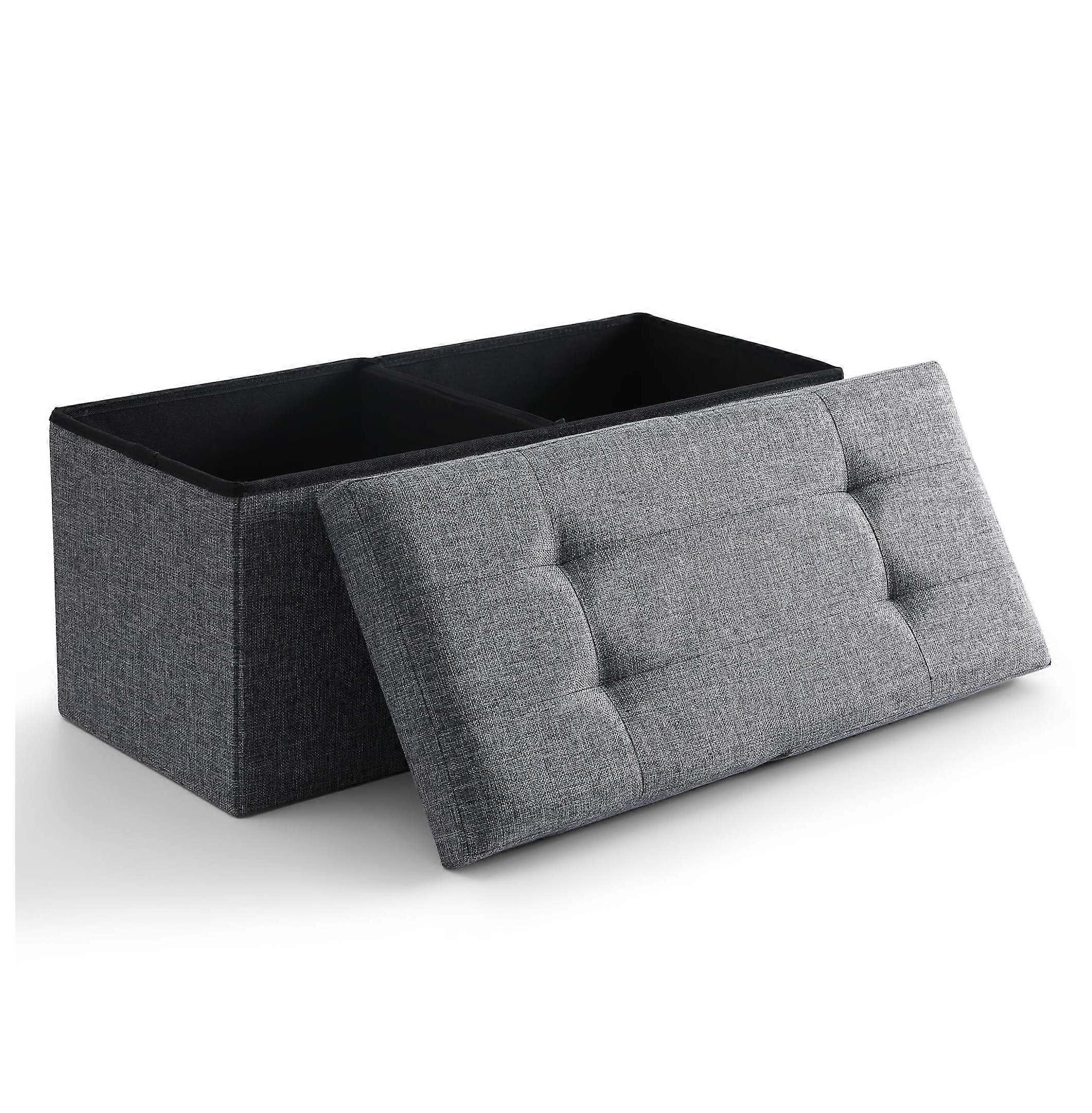 Storage Ottoman Bench, 30 Inch Foldable Linen Upholstered Footrest with 75L Large Capacity for Bedroom