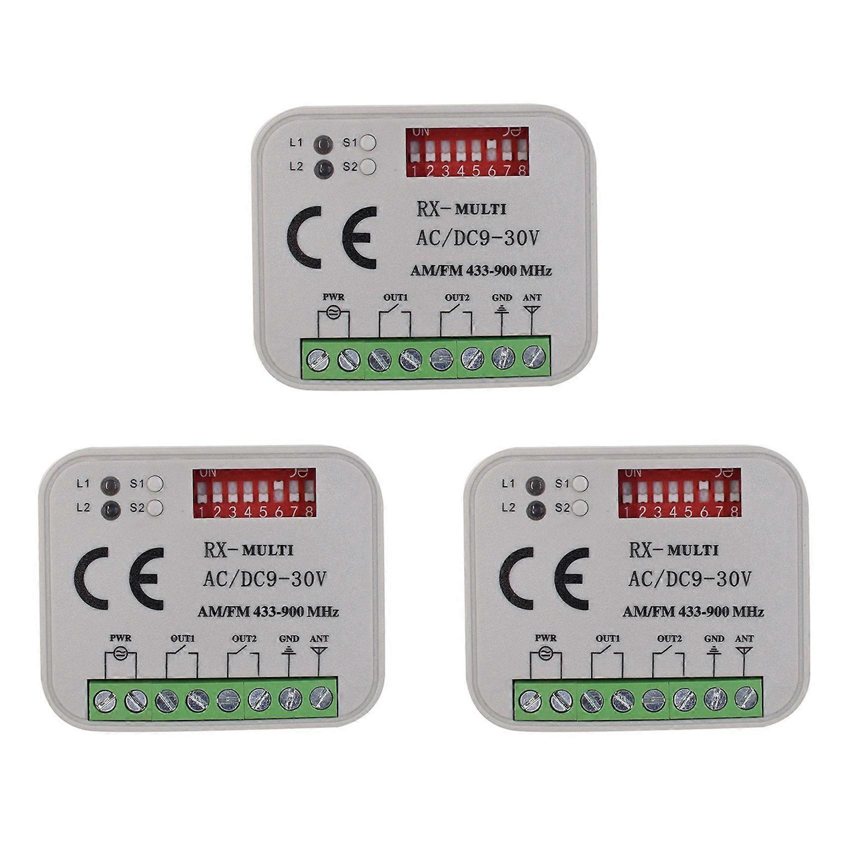3X Universal Garage Door Remote Control Receiver 2CH Controller Switch for Transmitter RX Multi Frequency 433-900MHz