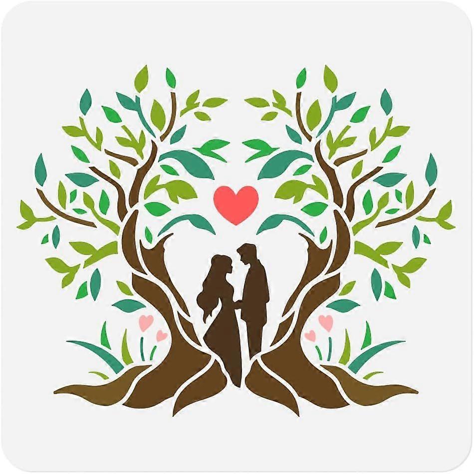1pc Valentine's Day Lover and Heart Tree Wall Stencil for Painting 11.8x11.8 Reusable Stencil for Wood Burning Paint Template DIY Craft Art Stencil on