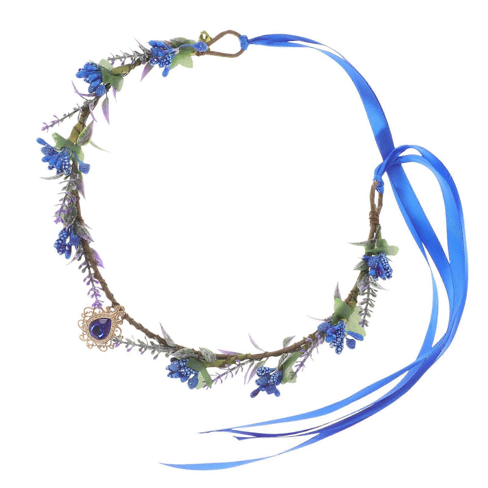 Wedding Blue Water Drop Forehead Pendant Flower Crown Headpiece