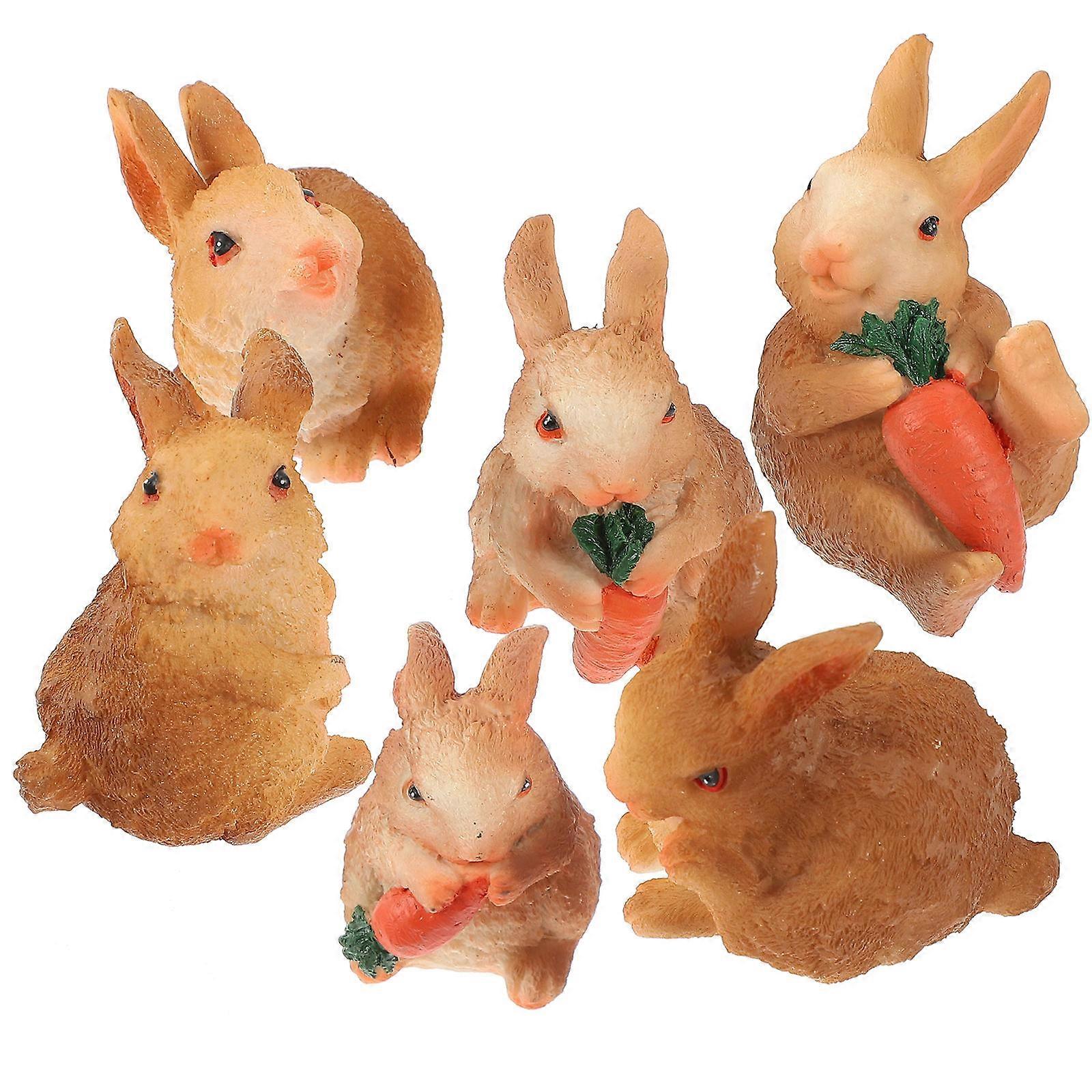 Cute Bunny Miniature Rabbit Figurines for Decor 6Pcs Resin Easter Decorations