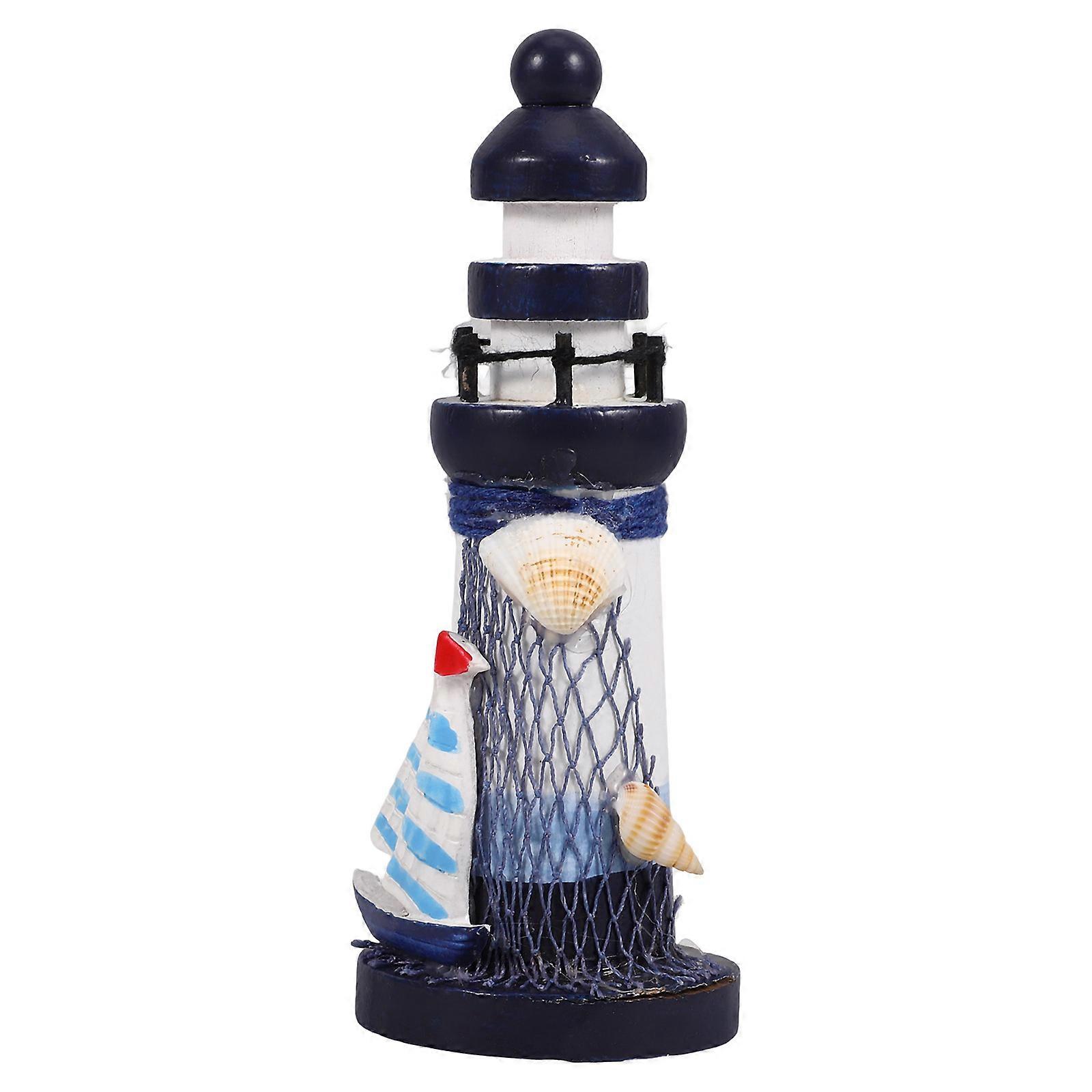 Mini Lighthouse Wooden Model for Decor Blue Desktop Lighthouse