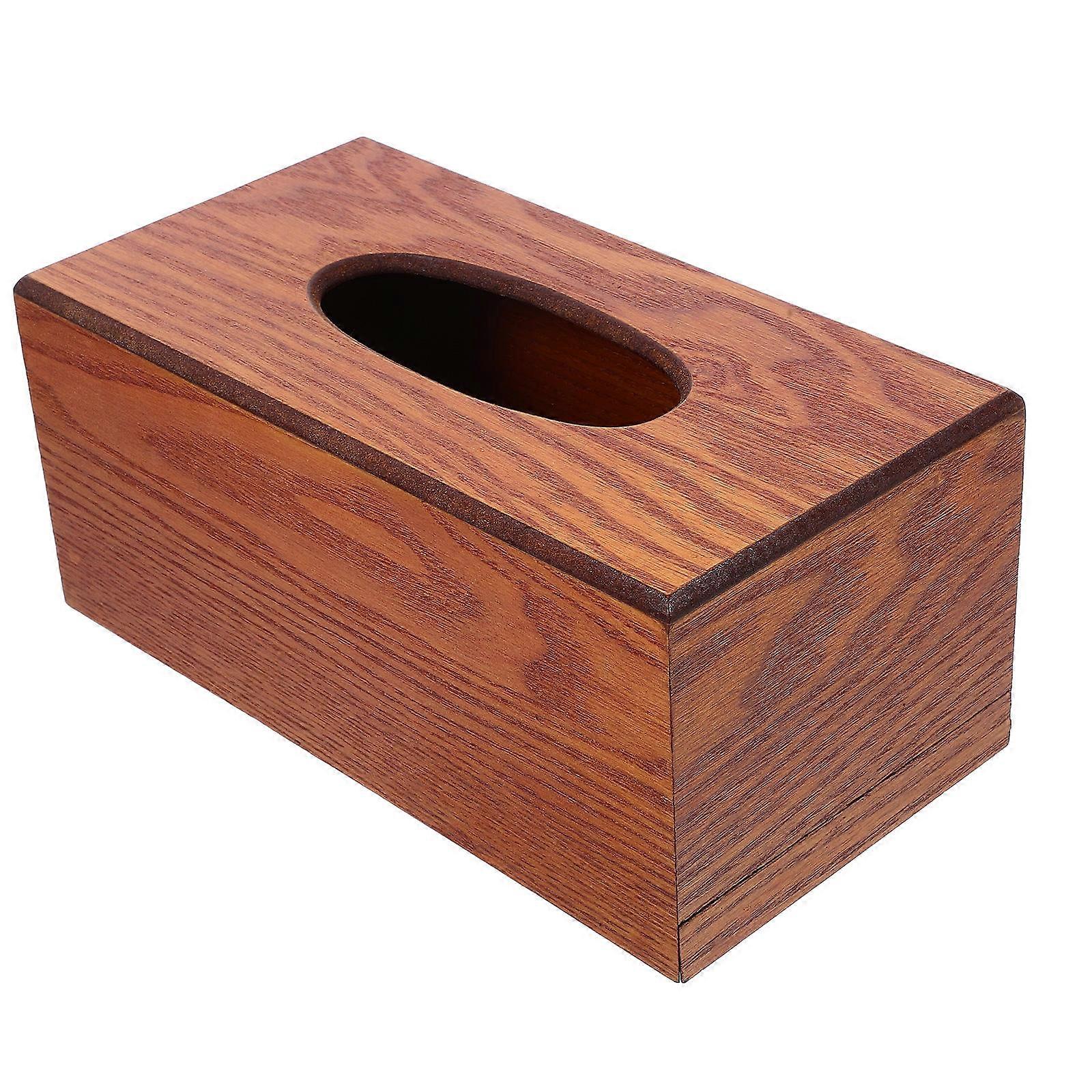 Wooden Tissue Box Cover for Home Use Light Brown Soft Smooth Surface Stable Rectangular