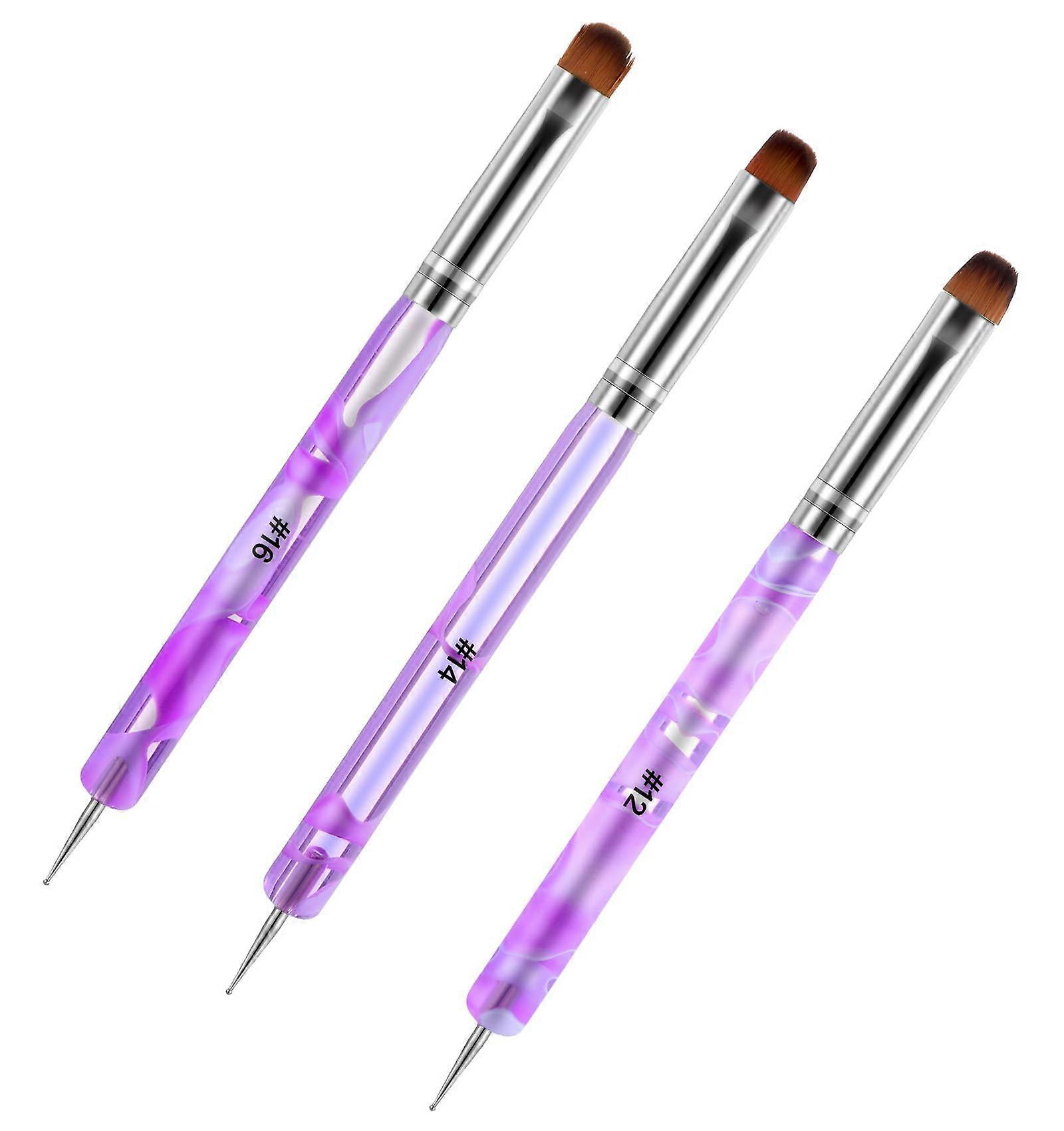 3pcs French Manicure Brush Set with DualEnded Design for Precision Gel and Nail Art, Sizes #12 #14 #16