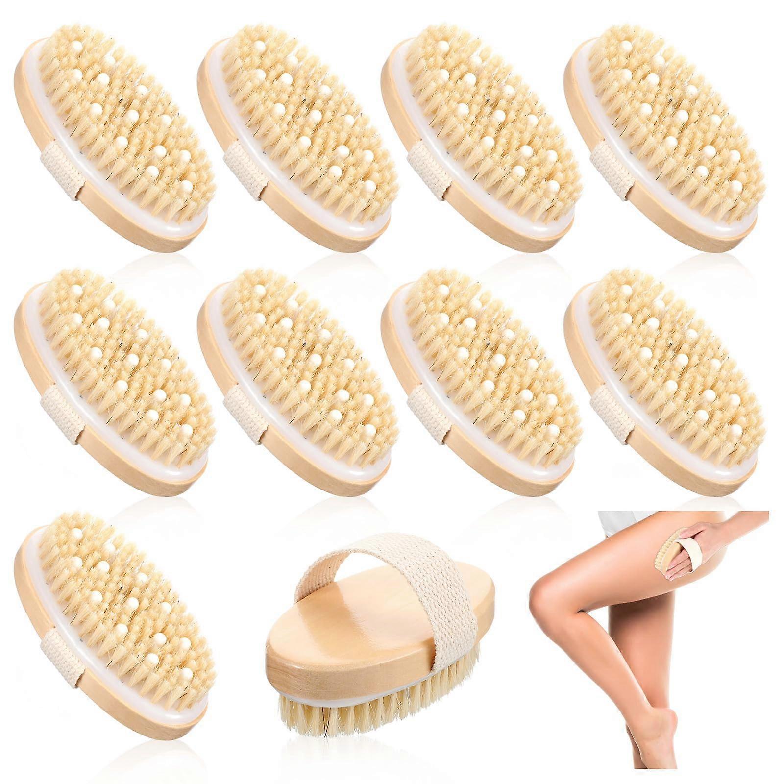 10 Pcs Dry Body Brush with Natural Boar Bristles for Lymphatic Drainage and Cellulite Reduction