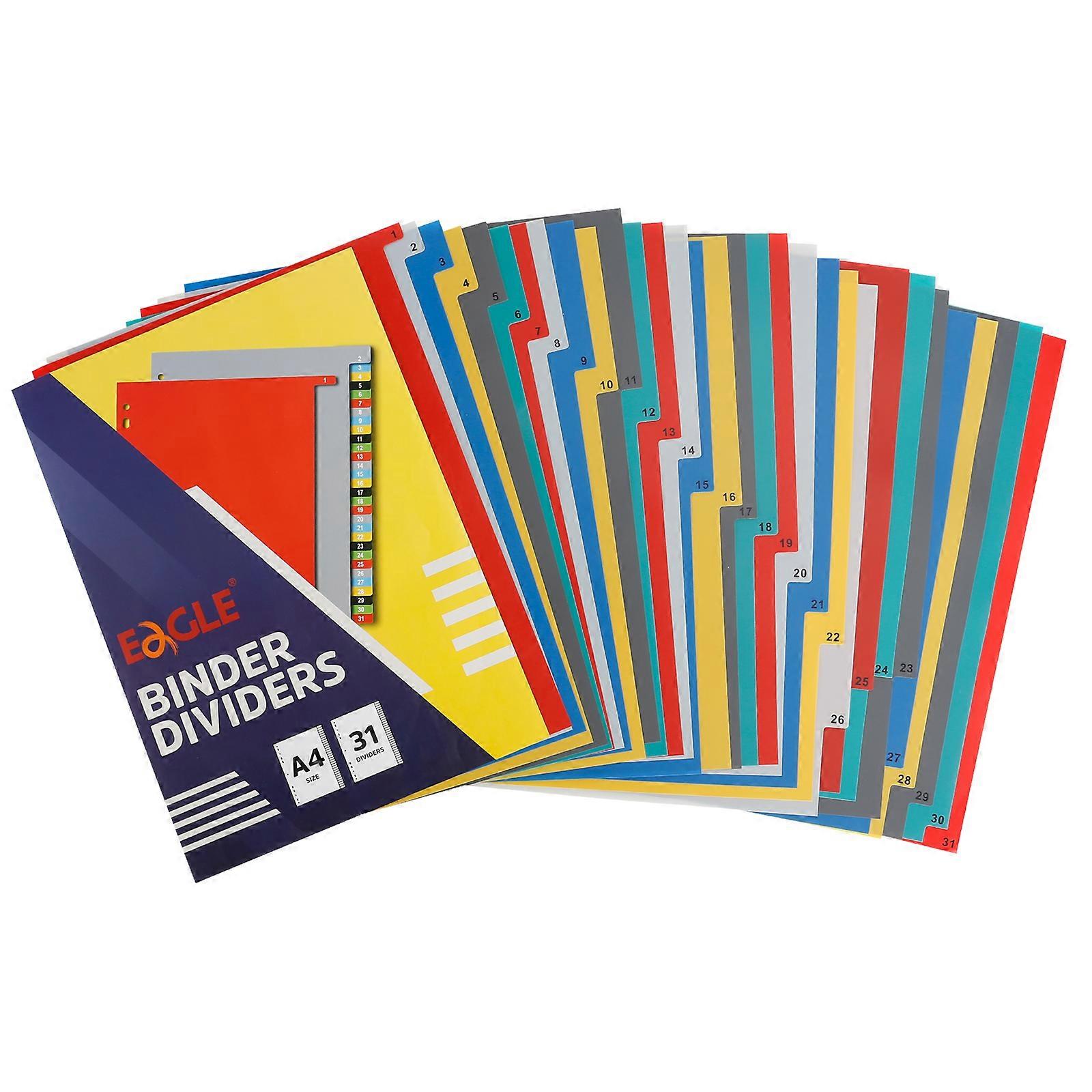 EAGLE A4 Binder Index Divider With Tabs,31 Pcs Multi-color Fit for 2/3/4/11 Ring Binder and Loose-leaf Notebook Dividers