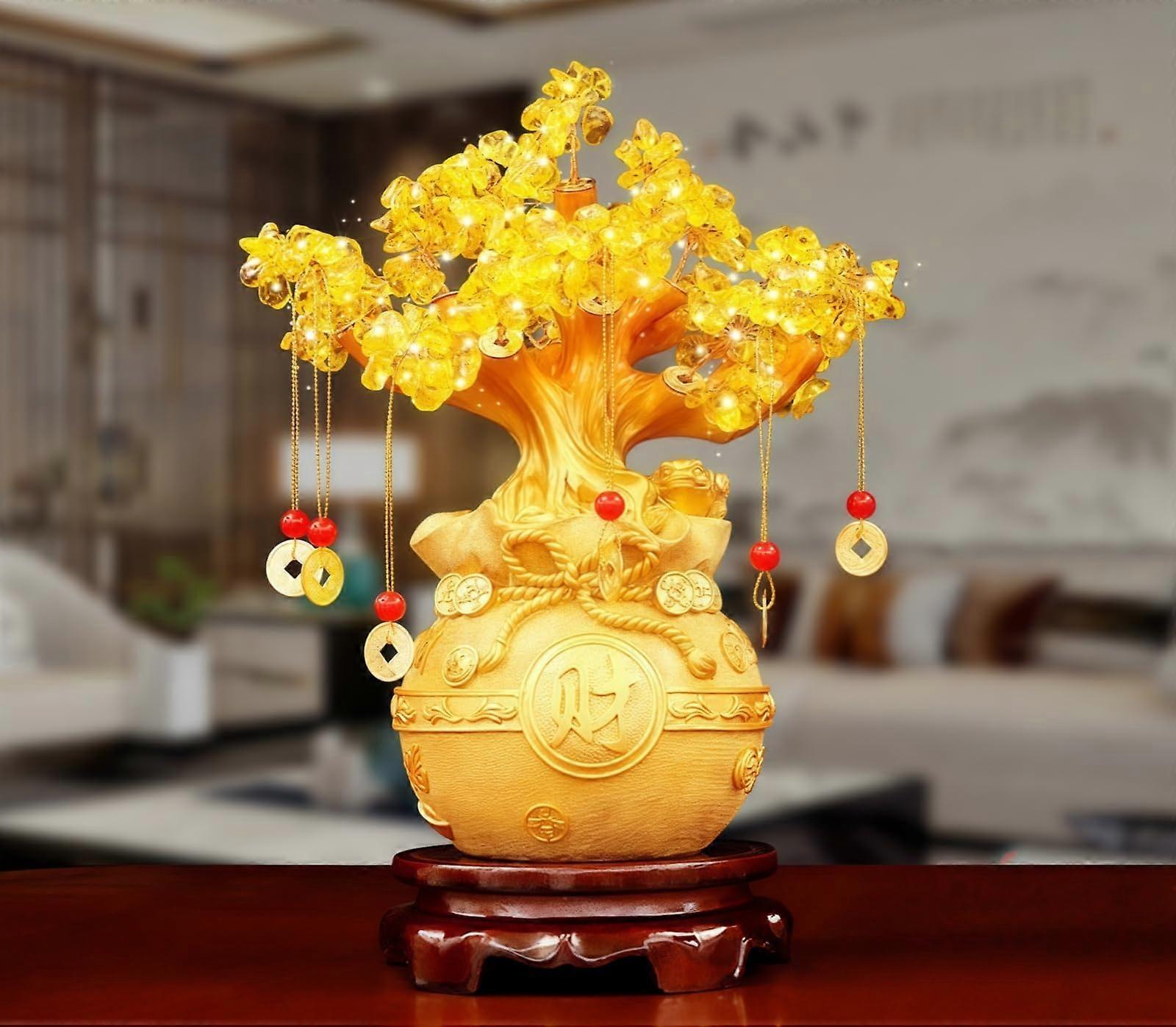 Large Feng Shui Citrine Money Tree for Wealth and Prosperity, Handcrafted Home Office Decor