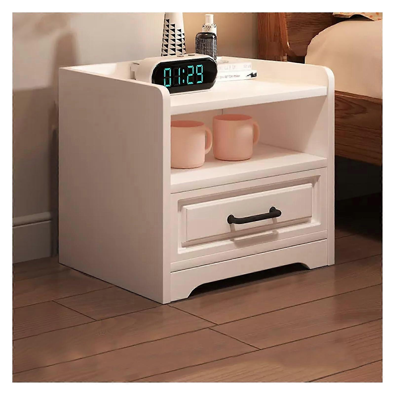 Modern White Nightstand with Drawer and Open Shelf for Bedroom Storage