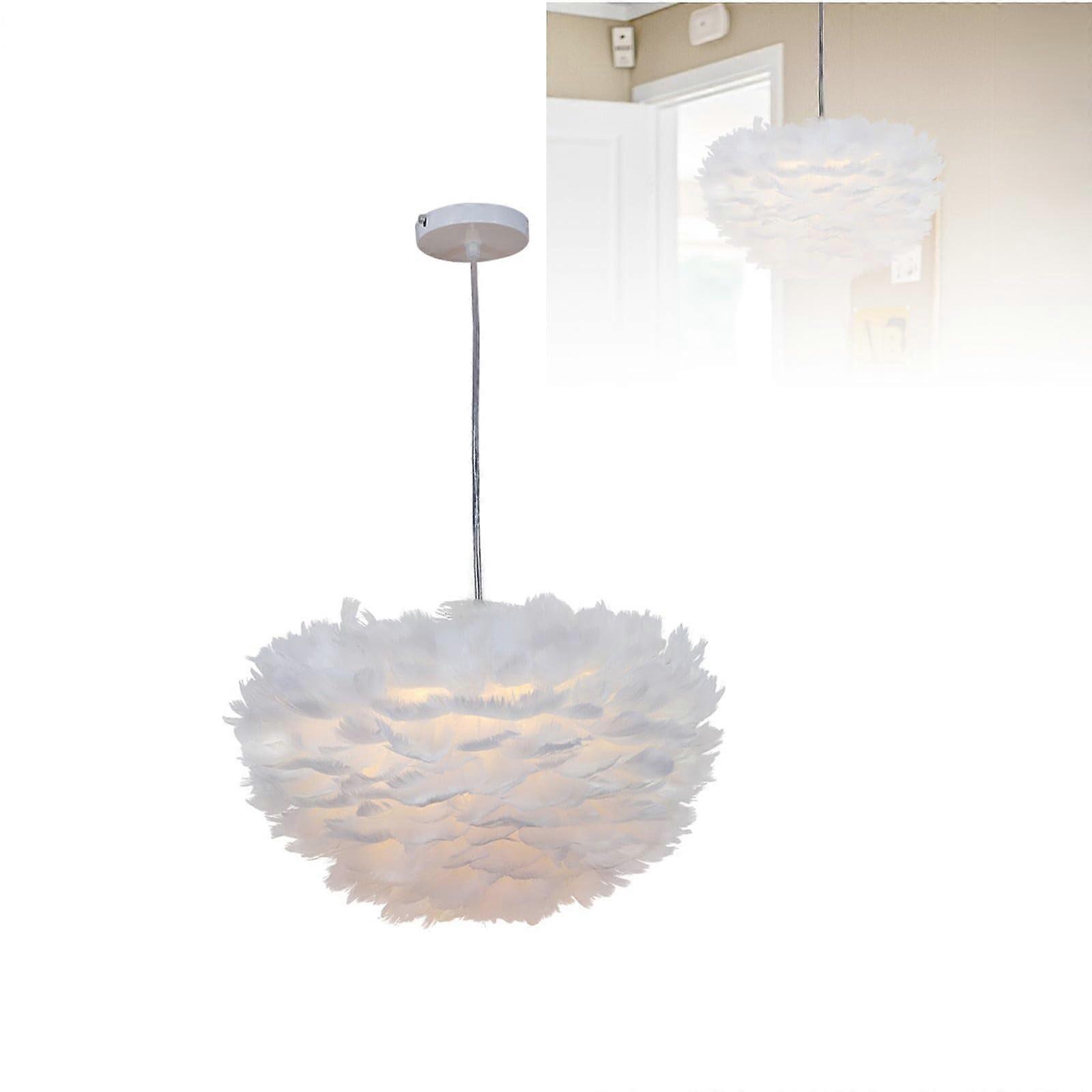 White Feather Pendant Light with Elegant Lamp Shade Chandelier for Ceiling 11.8in Adjustable Length