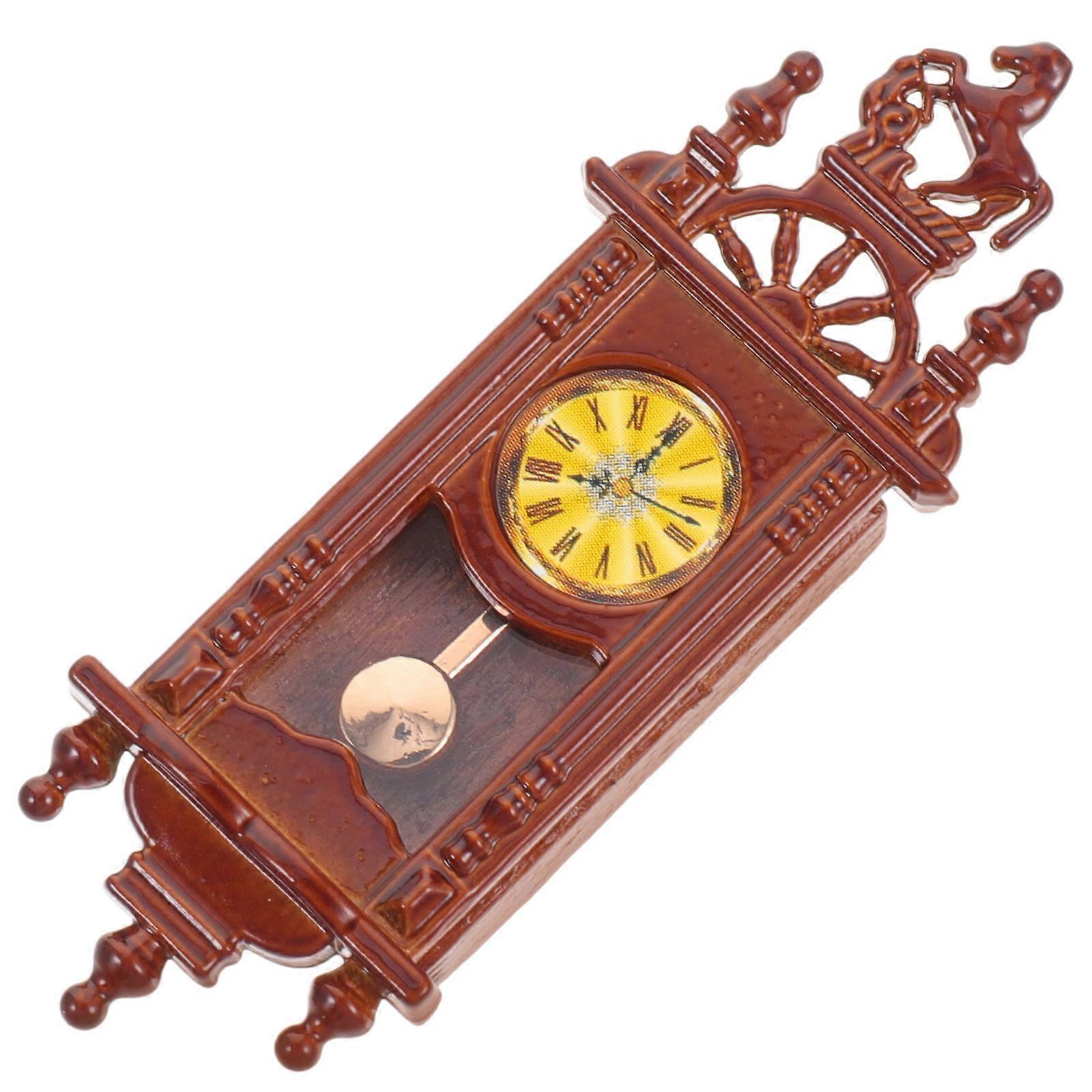 Clock Toy Compact Design Scene Model Crafts Tiny Pendant 6X2.2X1CM Brown 1Set