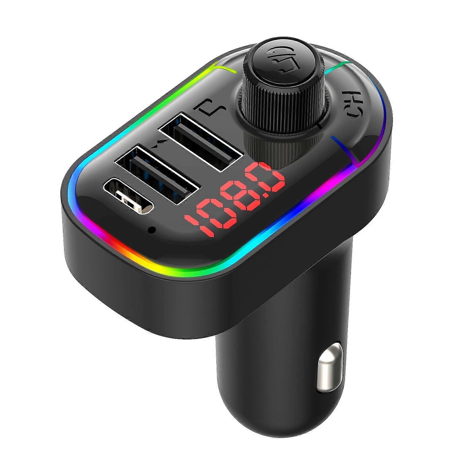 Bluetooth FM Transmitter for Car Bluetooth 5.0 with USB C Fast Charging Hands Voice Control LED