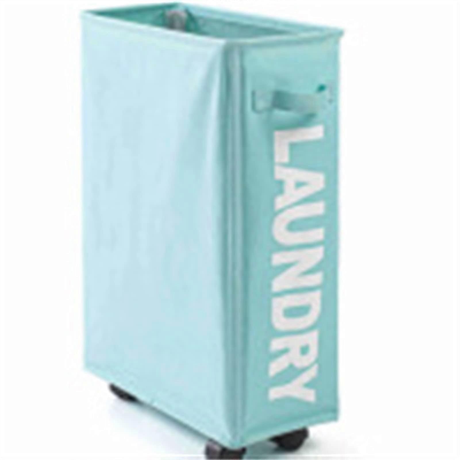 Laundry Basket with Wheels, Foldable Large Capacity Hamper with Drawstring Cover, Waterproof Sky Blue