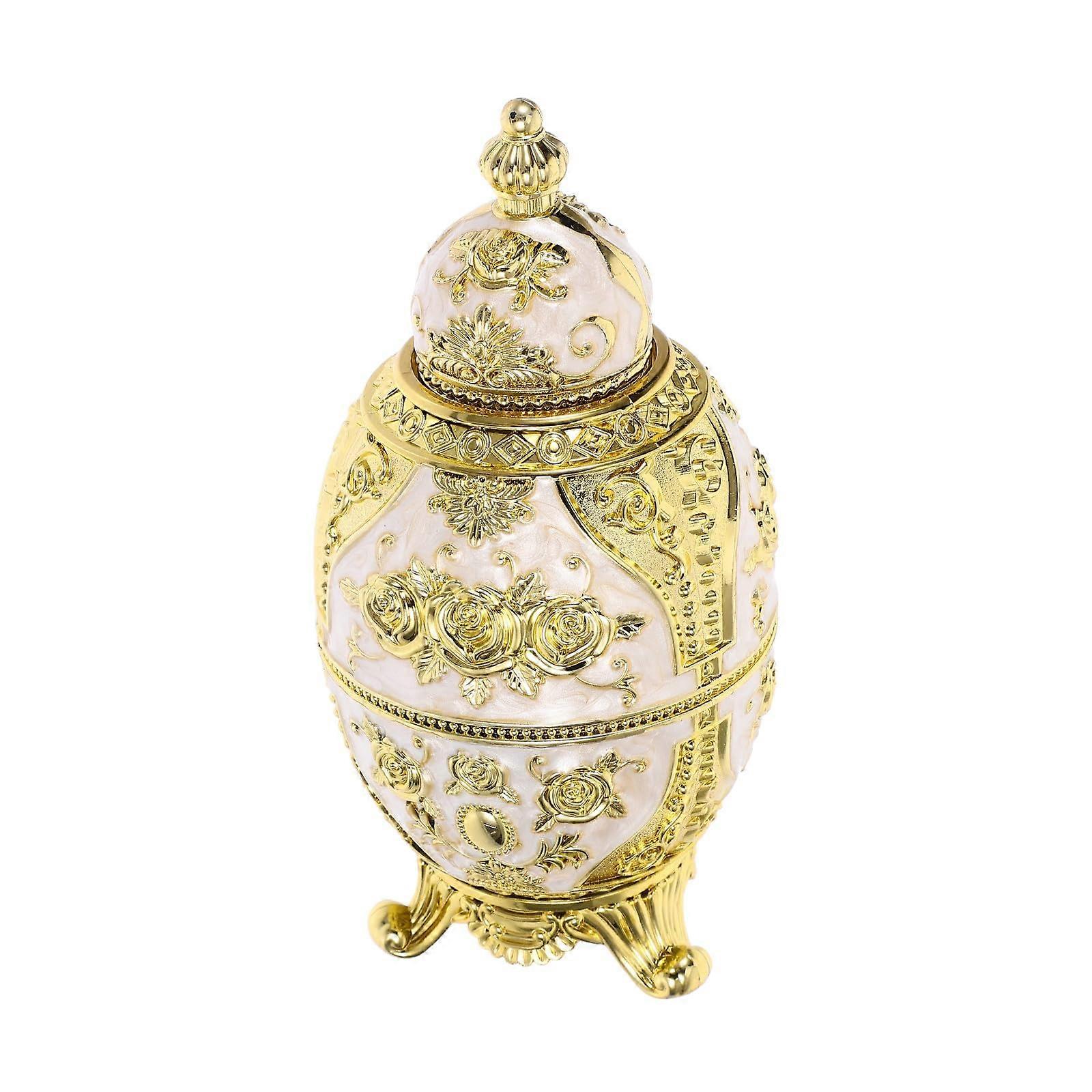 Automatic Toothpick Holder with White Gold Rose Pattern, Hygienic OnePress Vintage Dispenser