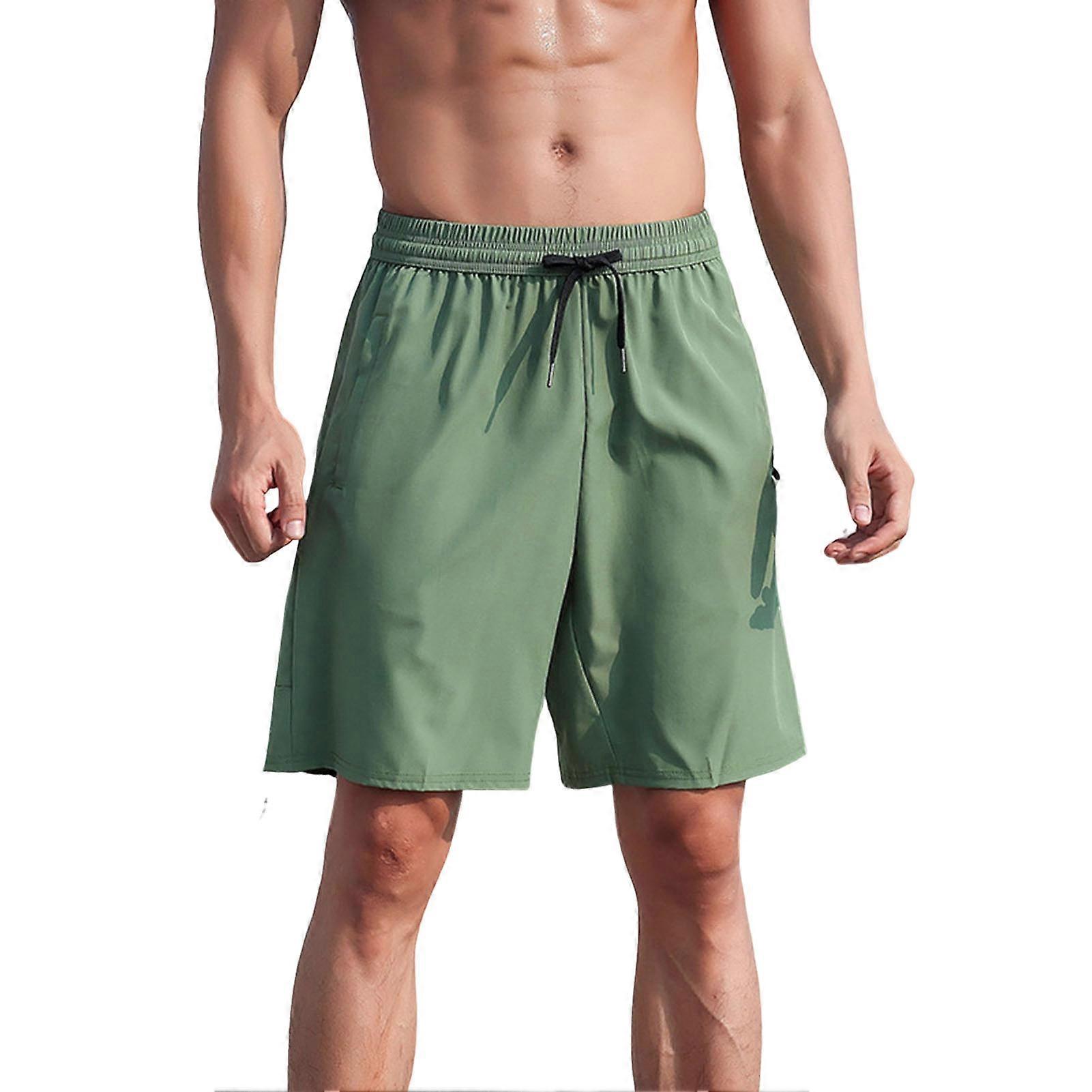 Men Shorts Mid-rise Elastic Waist Adjustable Drawstring Casual Shorts with Pockets Solid Color Beach