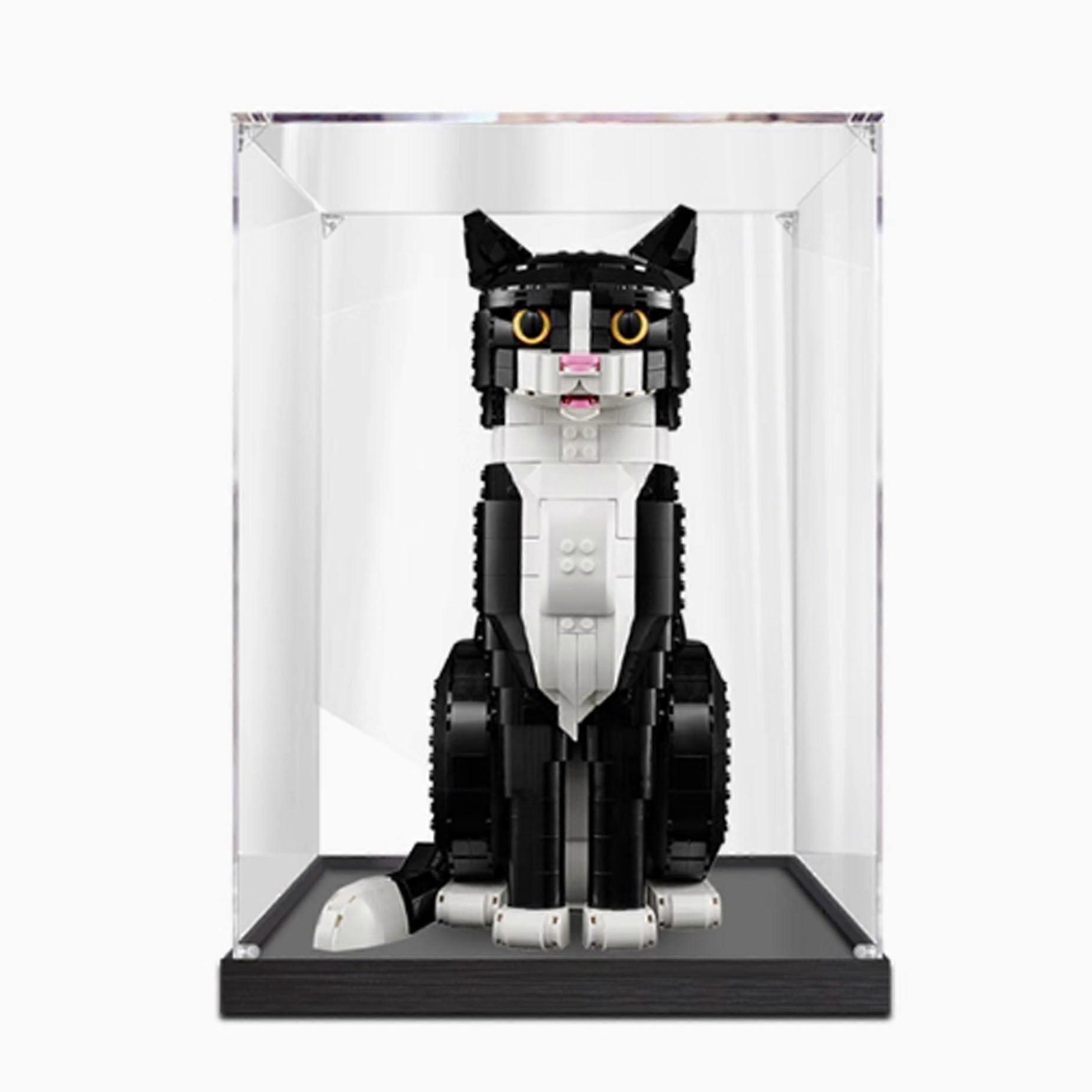 Acrylic Display Case Dustproof Clear Box with Wooden Base for  21349 Cats Model