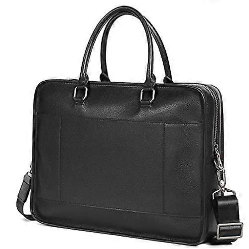 Leather Briefcase for Men  Leather Laptop Messenger Bag with QuickAccess Back Pocket Black