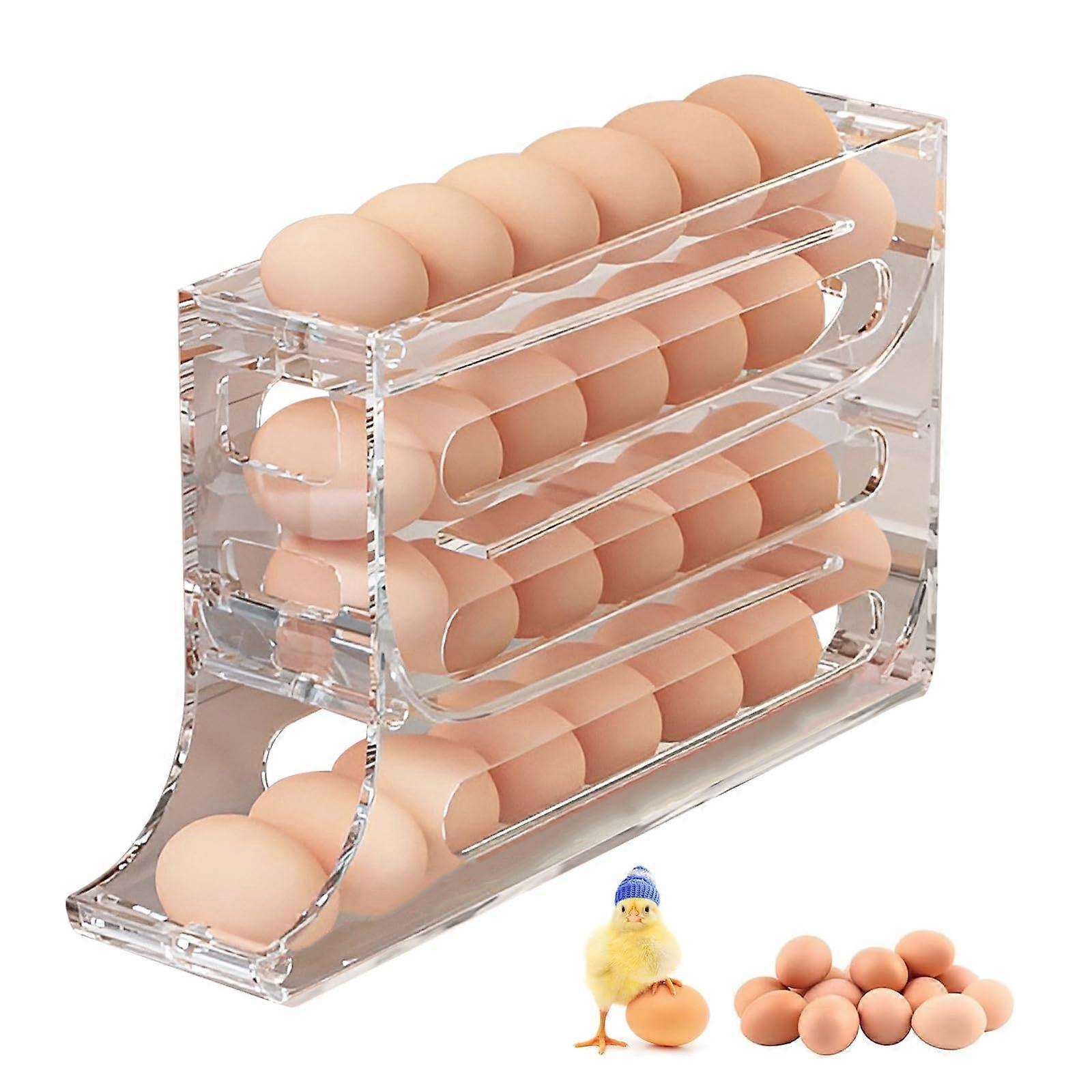 Clear 4Tier Egg Organizer for Fridge, GravityFed Rolling Holder, BPA Storage for 30 Eggs