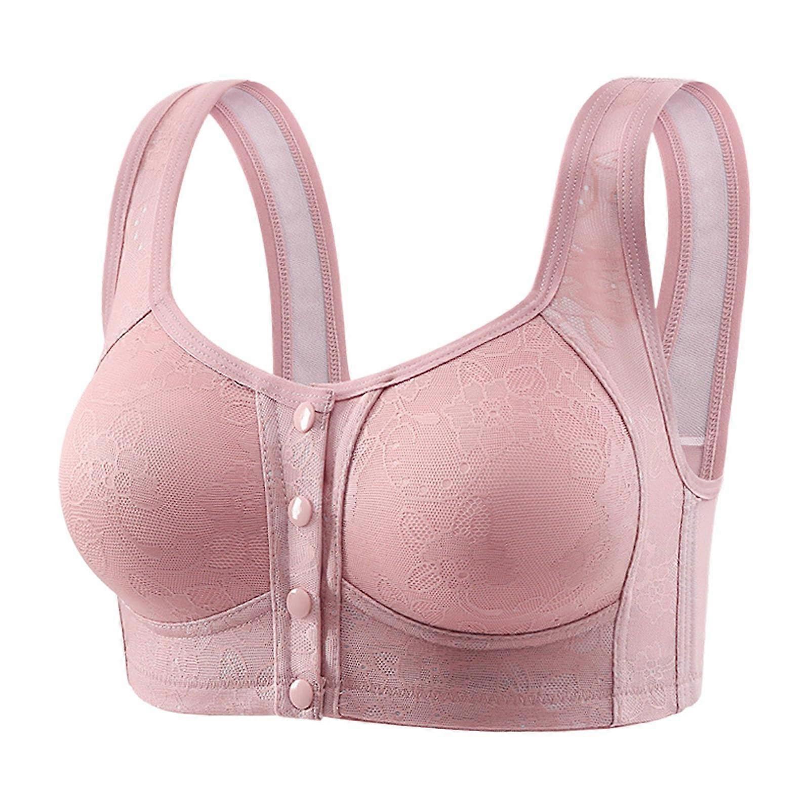 Women's Sports Bra  Support Wireless Front Closure Breathable Bra and Panty Set Pink 42
