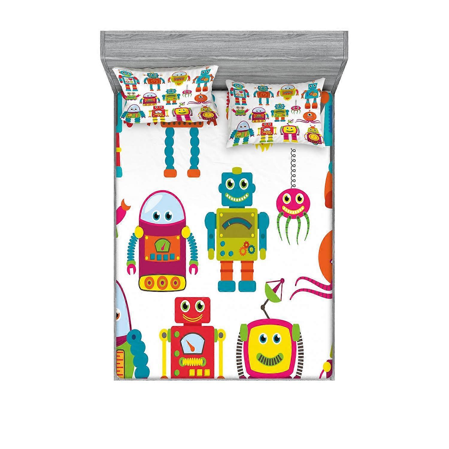 California King Bedding Set with Fitted Sheet and Pillow Sham, Vibrant Multicolor Outer Space Design