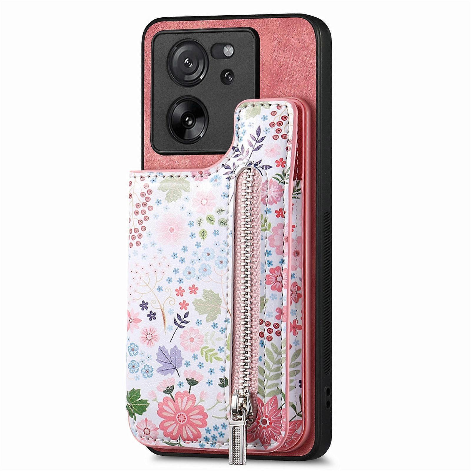 Retro Painted Zipper Wallet Back Phone Case