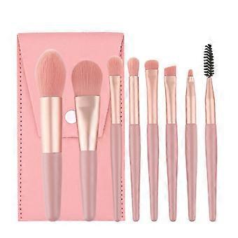 Reisesminkebørstesett, mini-størrelse syntetisk fiber foundation blush concealer øyenbryn øyenskygge vinklet leppebørstesett med oppbevaringspose, bærbar