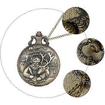 Golden Santa Claus Pocket Watches with Chain Clock for Decoration