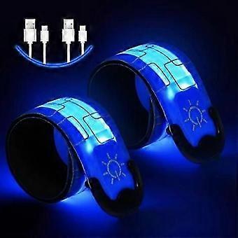 2 stk. USB genopladelige LED-lysende armbånd, reflekterende LED-løbearmbånd, justerbar blinkende rem, sikkerheds-LED-lysende armbånd, lysende sport