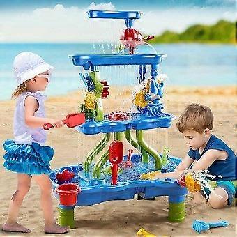 4-Tier Kids Sand Water Table with Cascading Waterfalls, Toys & Splash Area - Perfect for Outdoor Fun Ages 4-8!