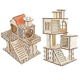 Hamster-Spielzeug, Holzverstecke für Haustiernesthäuser, 2 Stück, verschiedene Farben