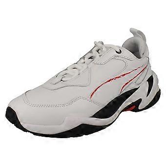 Mens Puma Sporty Designed Lace Up Trainers Thunder BW - White/Black/Poppy Red Leather - UK Size 11 - EU Size 46 - US Size 12