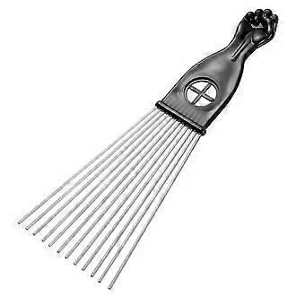 Black Metal Pick Comb for Hair Styling, 2-Pack, Stainless Steel Teeth, Detangling and Volumizing Comb